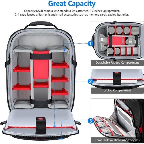 2-in-1 Rolling Camera Backpack Trolley Case - Anti-Shock Detachable Padded - Picture 3 of 8